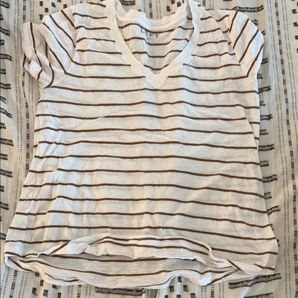 LOFT White and Rust Brown Short Sleeve Tee